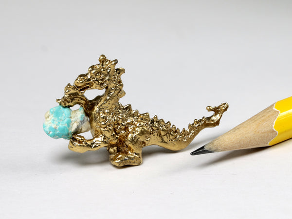 Miniature dragon with natural turquoise, dollhouse