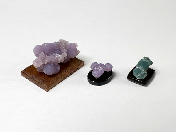 Grape agates, purple & green, Indonesia.  Dollhouse specimens