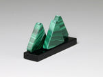 Side view, Arrangement of three malachite triangles, dollhouse miniature sculpture