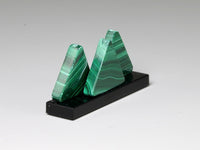 Side view, Arrangement of three malachite triangles, dollhouse miniature sculpture