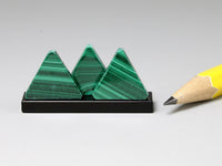 Arrangement of three malachite triangles, dollhouse miniature sculpture