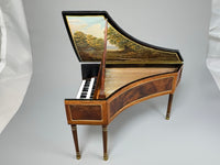 Side view, Fjare miniature harpsichord, painted lid, 1:12 scale