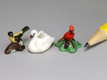 Pongracic porcelain birds - gold finch, swan, cardinal
