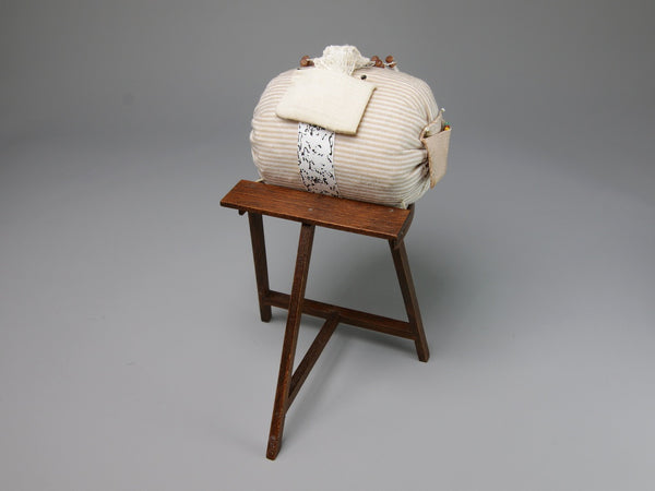 Back view, Carol Hardy 1:12 lacemaker's stand and pillow, dollhouse miniature