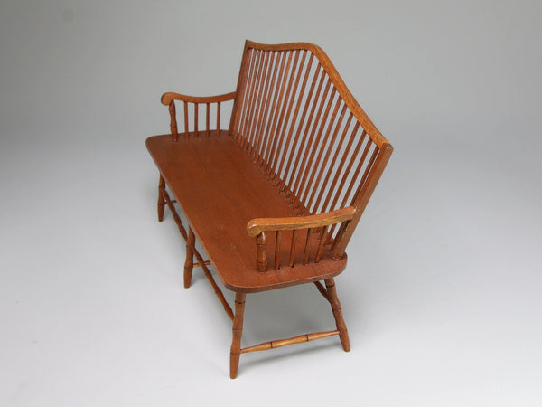 Side view, 1:12 scale Windsor bench by Ron Hammond, dollhouse miniature