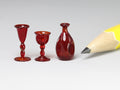 1:24 scale Whittemore red glass - wine glass, goblet, bottle. Sold individually