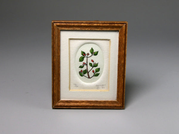Miniature etching of dogwood, 1:12 scale