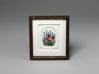 Miniature etching of garden flowers