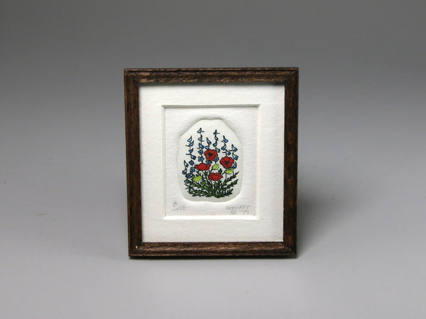 Miniature etching of garden flowers