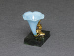End view, Whittemore blue glass dolphin cornucopia, 1:12 scale