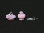 Whittemore pink glass dollhouse basket and perfume bottle