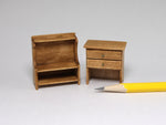 Sue Hamlin 1:24 bucket bench and small drawer unit, dollhouse miniatures