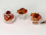 Tiny orange, red & yellow fire opal crystals in assorted 1:12 scale glass dishes