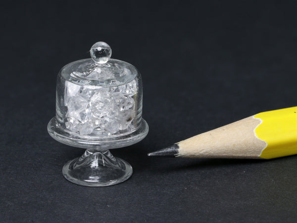 Diamond quartz crystals under glass dome, dollhouse miniature
