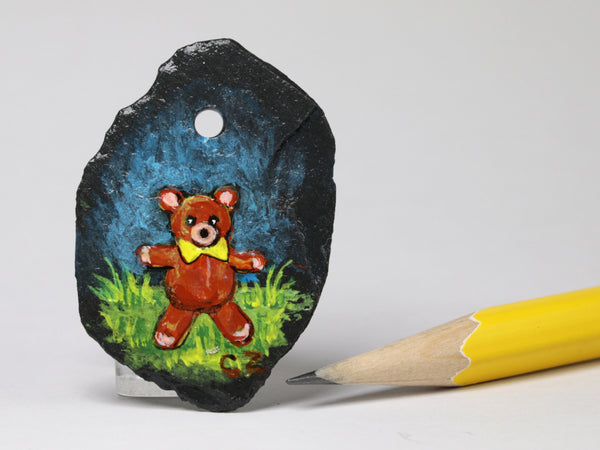 Teddy bear painting on slate, dollhouse