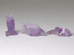 Miniature carved amethyst owl, fish & whale